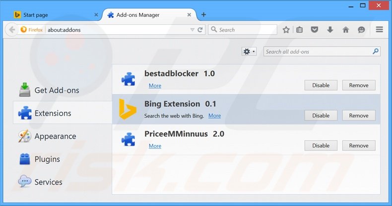 Removendo as extensões relacionadas a start.alawar.com do Mozilla Firefox
