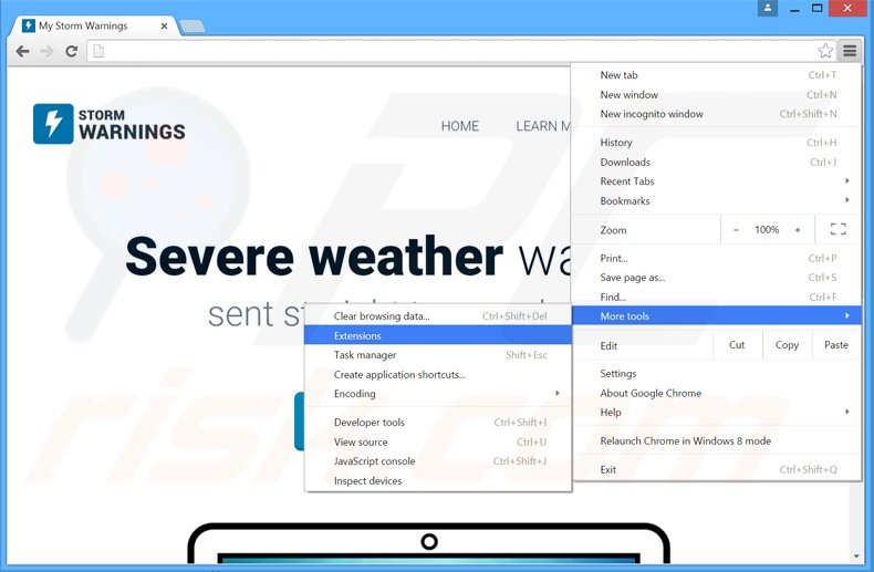 Removendo os anúncios Storm Warnings do Google crome passo 1