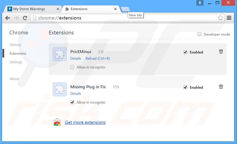 Removendo os anúncios Storm Warnings do Google crome passo 2