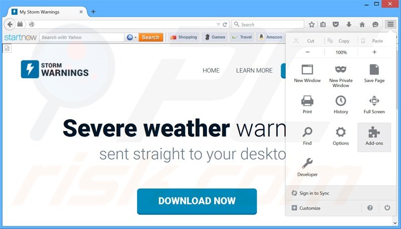 Removendo os anúncios Storm Warnings do Mozilla Firefox passo 1