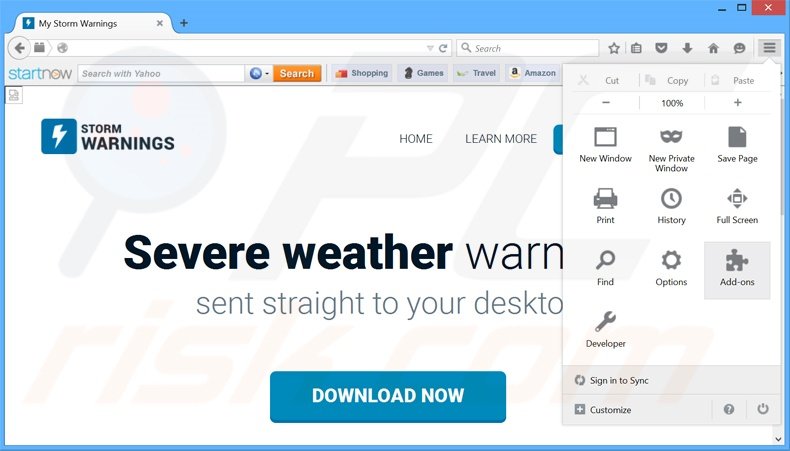 Removendo os anúncios Storm Warnings do Mozilla Firefox passo 1