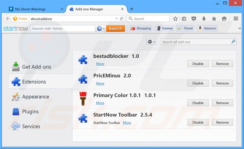Removendo os anúncios Storm Warnings do Mozilla Firefox passo 2