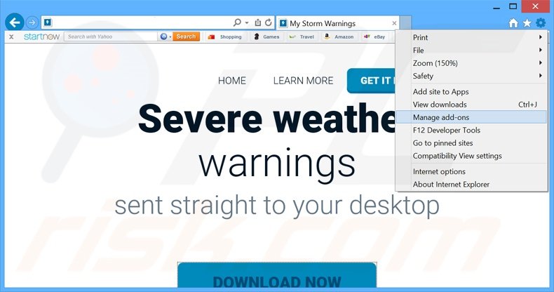 Removendo os anúncios Storm Warnings do Internet Explorer passo 1