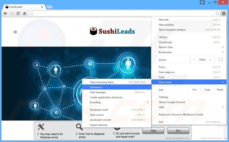 Removendo os anúncios SushiLeads do Google Chrome passo 1