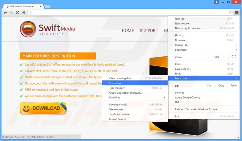 Removendo os anúncios Swift Media Converter do Google Chrome passo 1