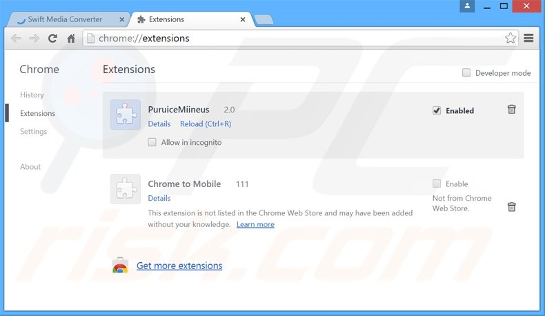 Removendo os anúncios Swift Media Converter do Google Chrome passo 2