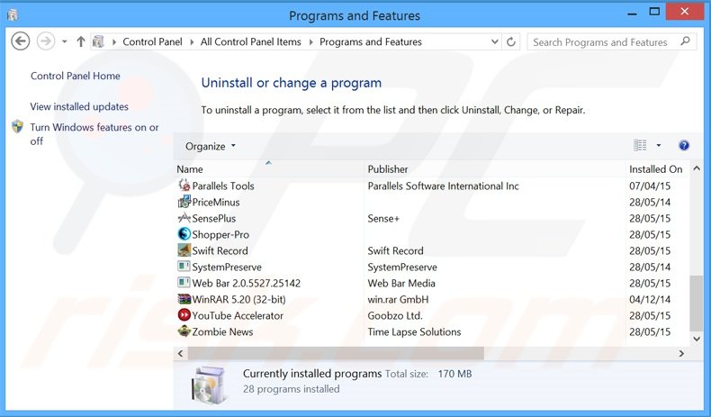 desinstalar o adware Swift Media Converter via Painel de Controlo