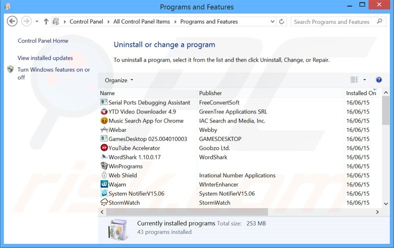 desinstalar o adware TomorrowGames via Painel de Controlo