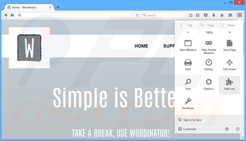 Removendo os anúncios Wordinator do Mozilla Firefox passo 1