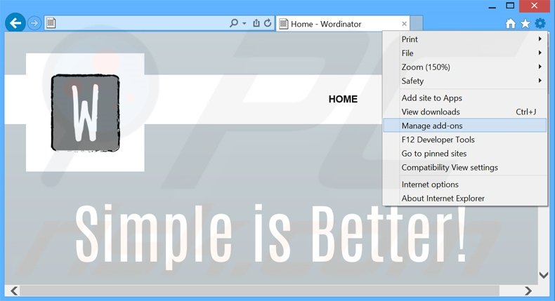 Removendo os anúncios Wordinator do Internet Explorer passo 1