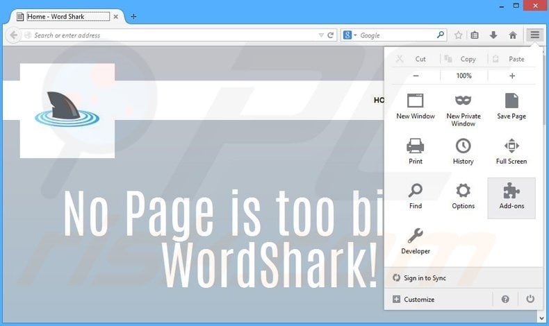 Removendo os anúncios Word Shark do Mozilla Firefox passo 1