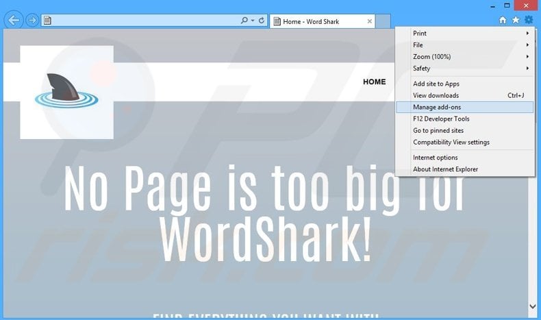 Removendo os anúncios Word Shark do Internet Explorer passo 1