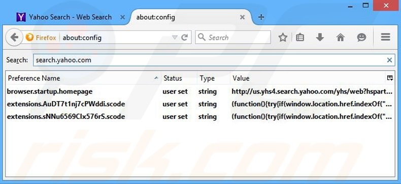 Removendo a página inicial yhs4.search.yahoo.com e motor de busca padrão do Mozilla Firefox