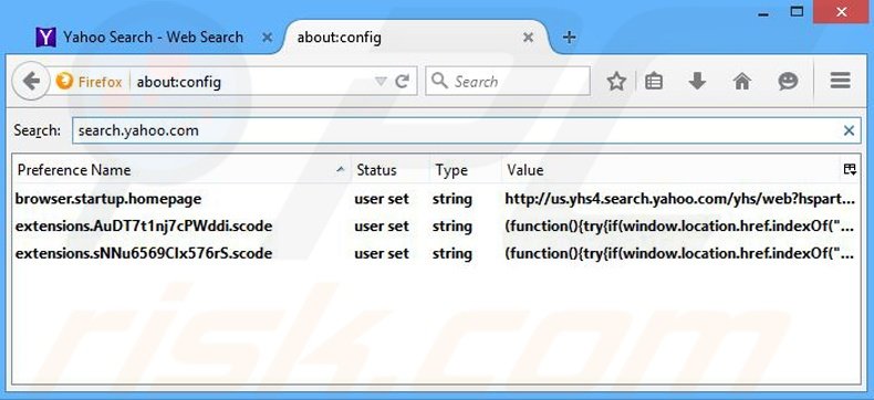 Removendo a página inicial yhs4.search.yahoo.com e motor de busca padrão do Mozilla Firefox
