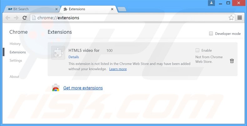 Removendo as extensões relacionadas a bit-search.com do Google Chrome