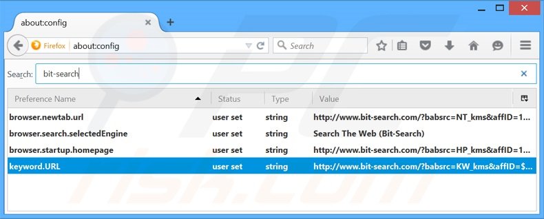 Removendo a página inicial bt-search.com e motor de busca padrão do Mozilla Firefox