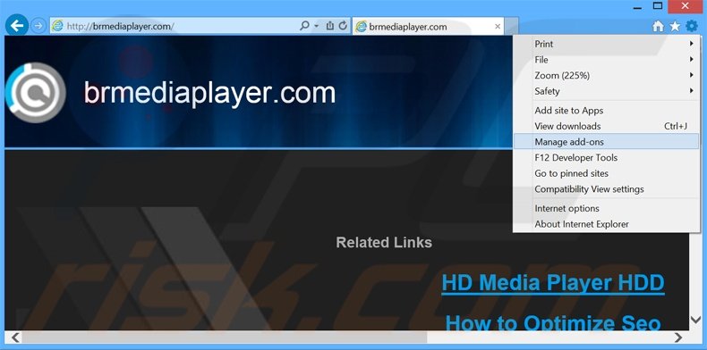 Removendo os anúncios Br Media Player do Internet Explorer passo 1