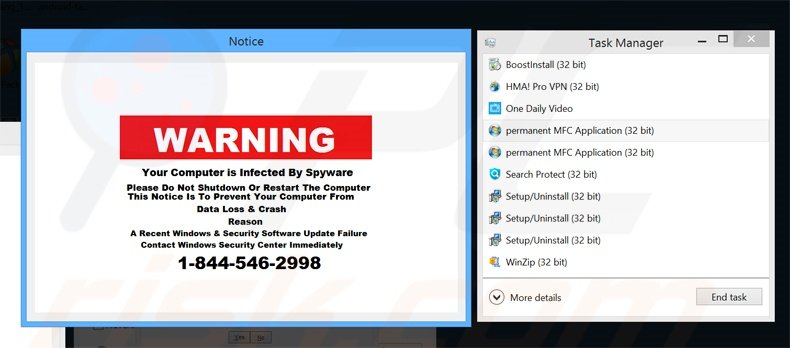 A mensagem de aviso exibida por Br Media Player sobre a infecção do spyware