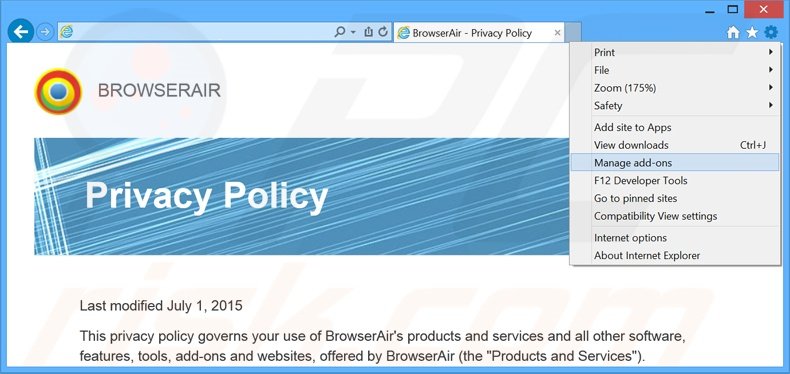 emovendo os anúncios BrowserAir do Internet Explorer passo 1