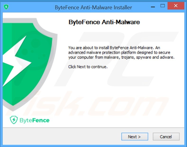 Configuração da instalação da aplicação ByteFence
