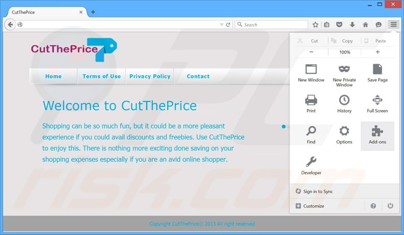 Removendo os anúncios CutThePrice do Mozilla Firefox passo 1