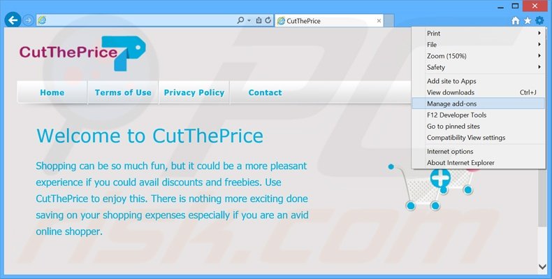 Removendo os anúncios CutThePrice do Internet Explorer passo 1