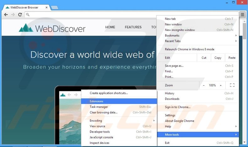 Removendo os anúncios WebDiscover do Google Chrome passo 1