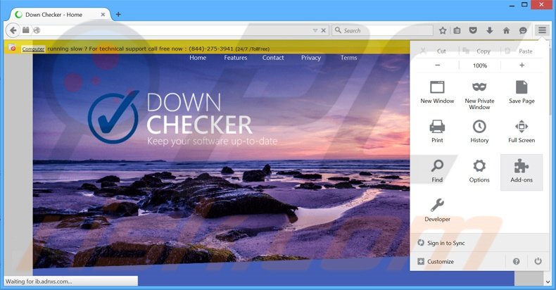 Removendo os anúncios Down Checker do Mozilla Firefox passo 1