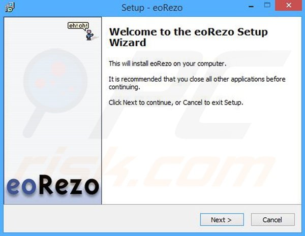 Configuração da instalação do adware eoRezo 