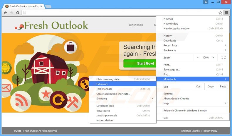 Removendo os anúncios Fresh Outlook do Google Chrome passo 1
