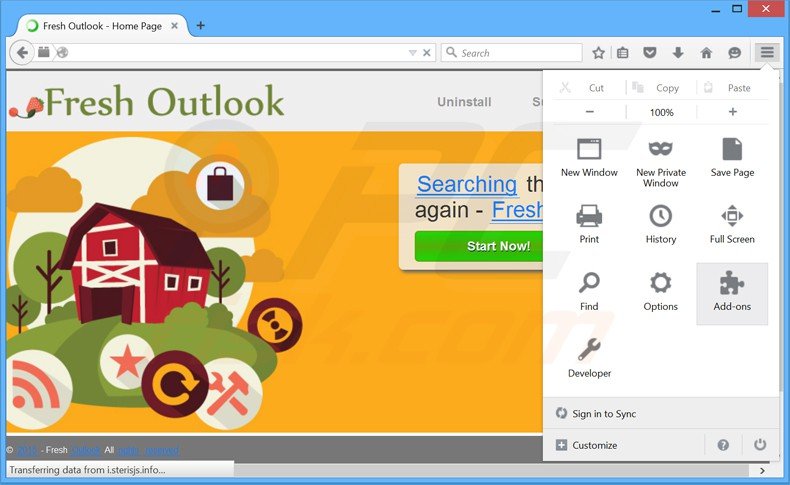 Removendo os anúncios Fresh Outlook do Mozilla Firefox passo 1