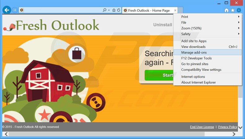 Removendo os anúncios Fresh Outlook do Internet Explorer passo 1