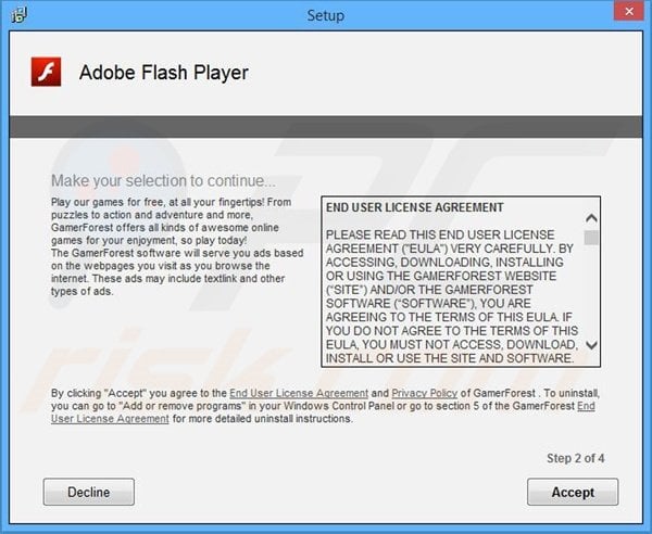 Instalador de software gratuito fraudulento usado na distribuição do adware GamerForest