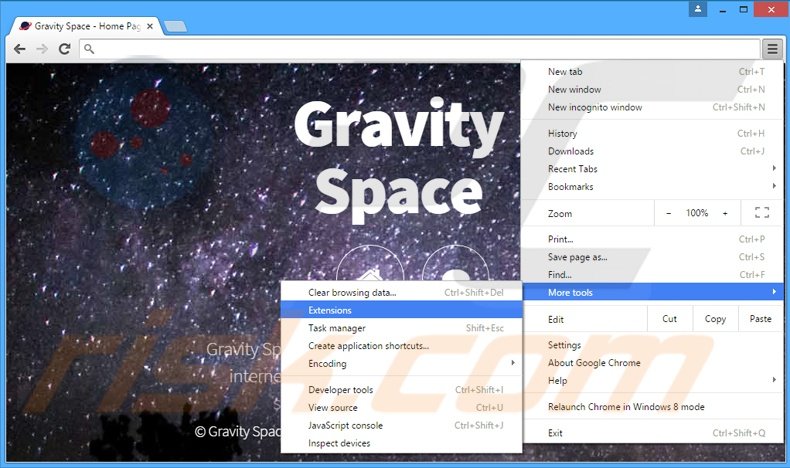 Removendo os anúncios Gravity Space de Google Chrome passo 1