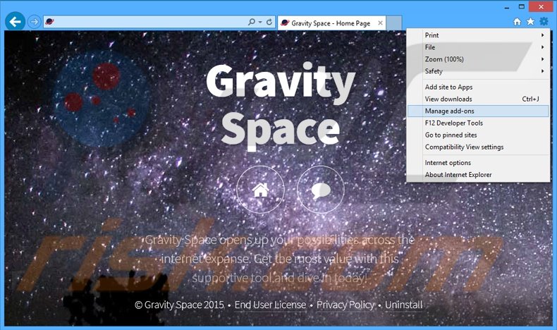 Removendo os anúncios Gravity Space do Internet Explorer passo 1