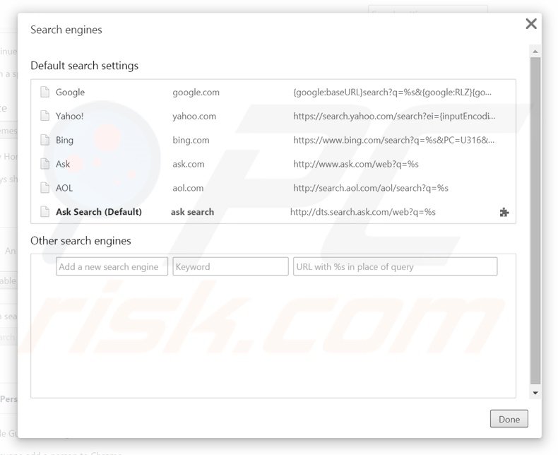 Removendo search.ask.com do motor de busca padrão do Google Chrome