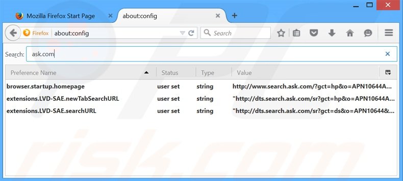 Removendo a página inicial search.ask.com e motor de busca padrão do Mozilla Firefox