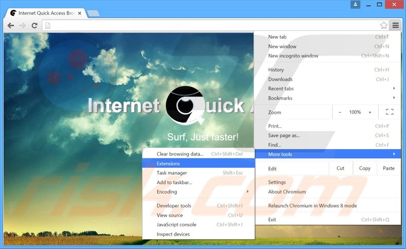 Removendo os anúncios Internet Quick Access do Google crome passo 1