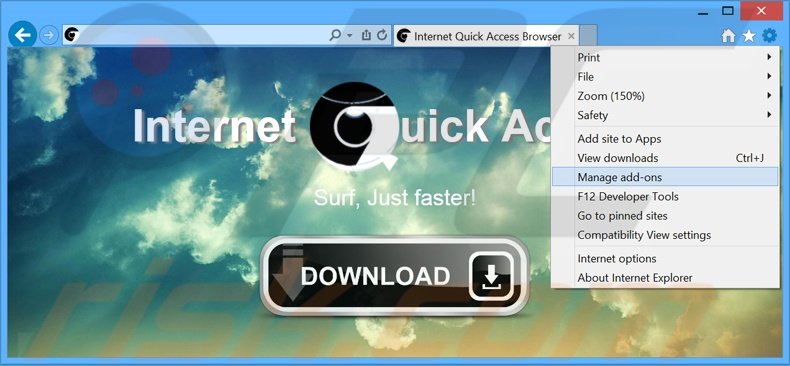 Removendo os anúncios Internet Quick Access do Internet Explorer passo 1