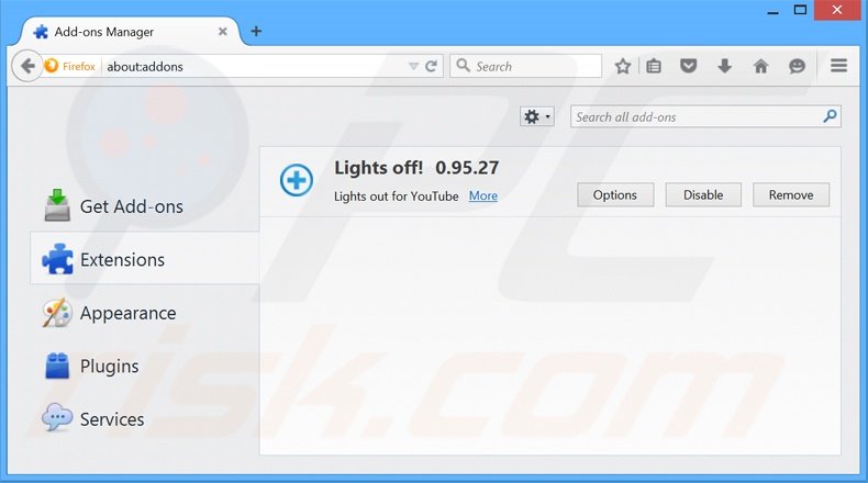 Removendo os anúncios Lights Off do Mozilla Firefox passo 2