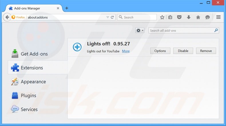 Removendo os anúncios Lights Off do Mozilla Firefox passo 2