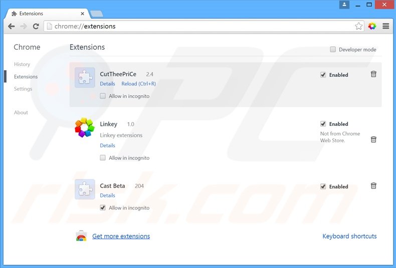 Removendo as extensões relacionadas a linkeyproject.com do Google Chrome