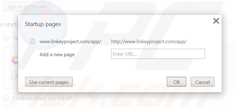 Remova linkeyproject.com da página inicial do Google Chrome