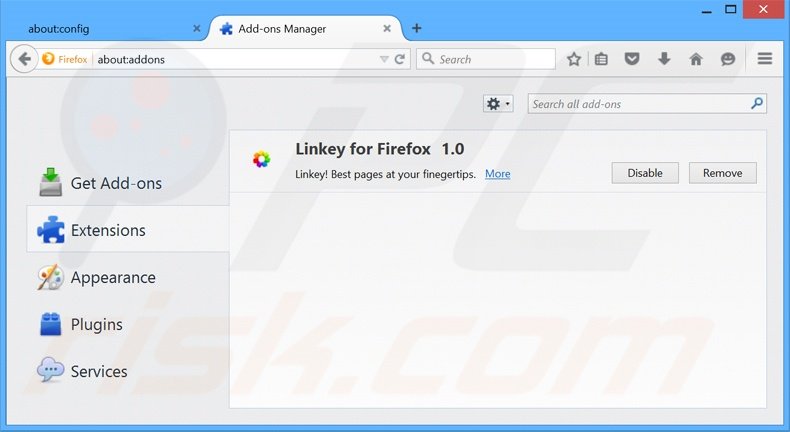 Removendo as extensões relacionadas a linkeyproject.com do Mozilla Firefox