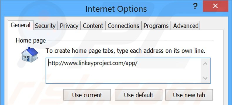 Removendo a página inicial linkeyproject.com do Internet Explorer