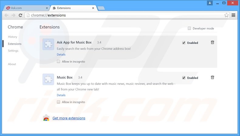 Removendo as extensões relacionadas a MusicBox do Google Chrome