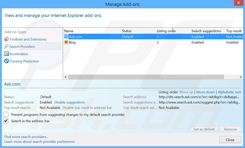 Removendo o motor de busca inicial MusicBox do Internet Explorer