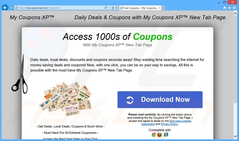 My Coupons XP a promover o website