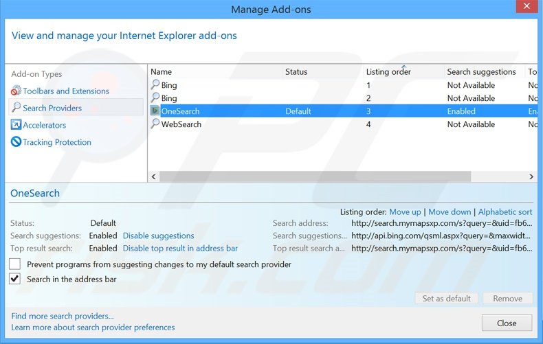 Removendo o motor de busca inicial search.mymapsxp.com do Internet Explorer