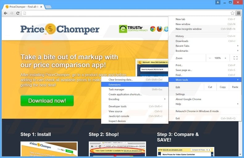Removendo os anúncios PriceChomper do Google Chrome passo 1